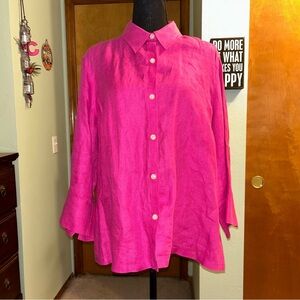 Lauren Ralph Lauren fuchsia linen long sleeve button up blouse size 1X